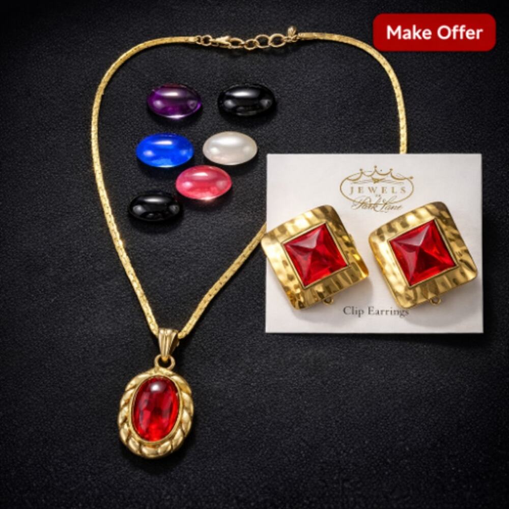 VTG Park Lane Magnetism Interchangeable Necklace & Red Ready Clip Earrings NEW